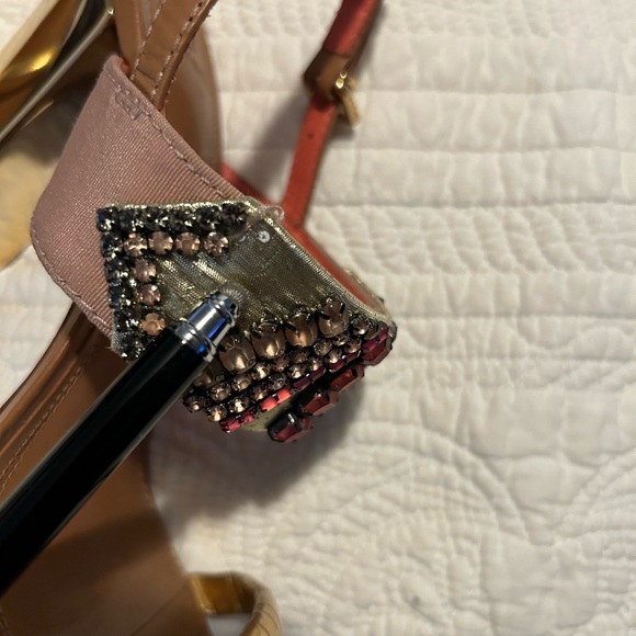 Tory Burch 100MM - Fabric - Leather - Metallic Size 9.5 Preloved EUC - Picture 10 of 10